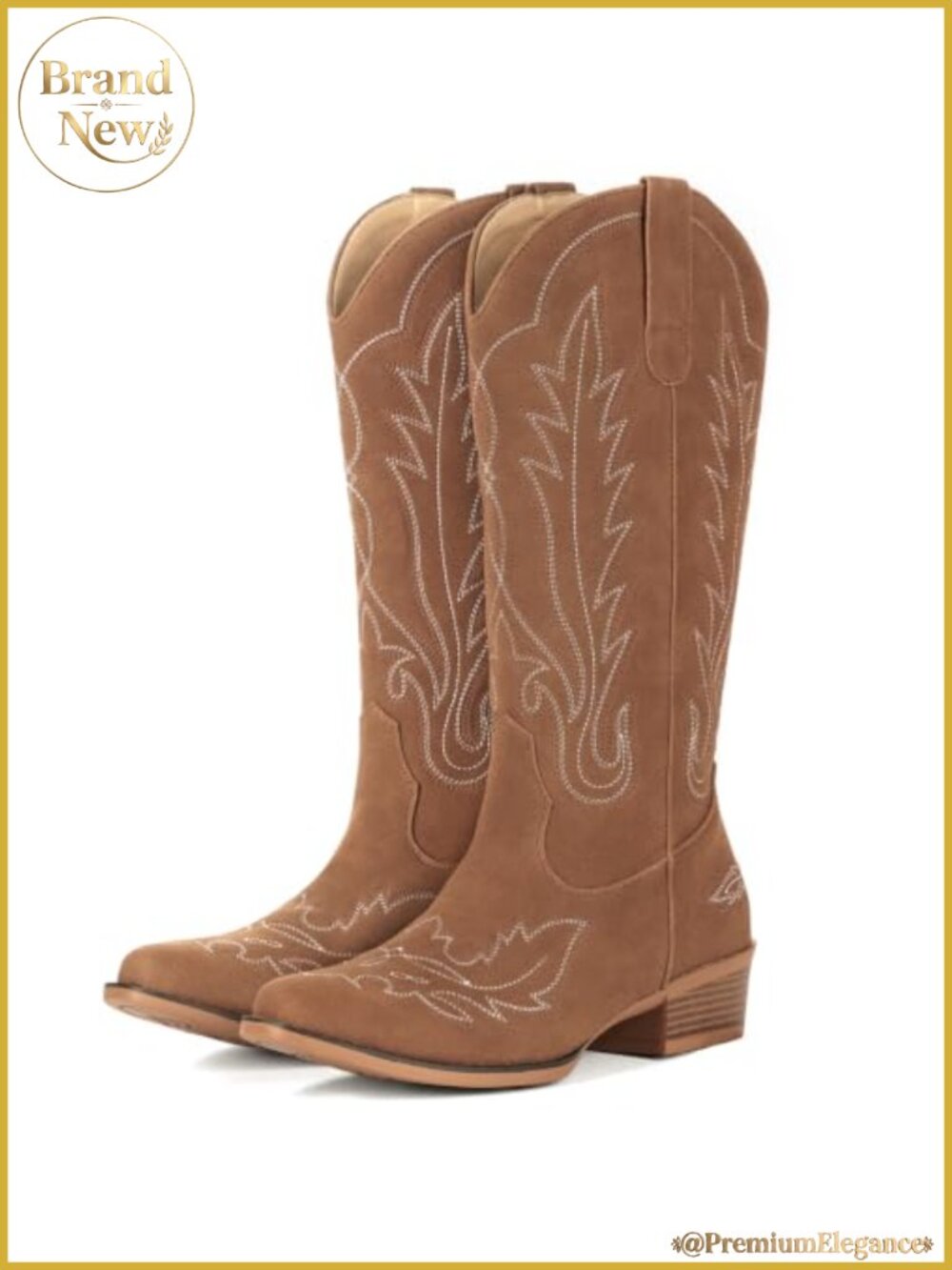 Women's Suede Cowgirl Western Boots Mid Calf Pull On Embroidered